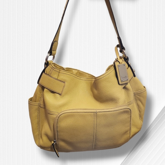 **TIGNANELLO** yellow leather shoulder bag with built-in wallet. - Picture 2 of 14